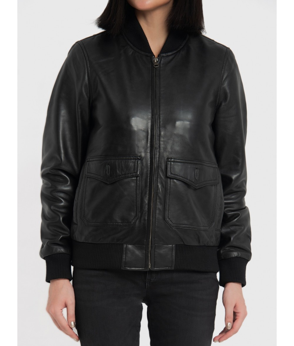 Chloe Black Leather Bomber Jacket